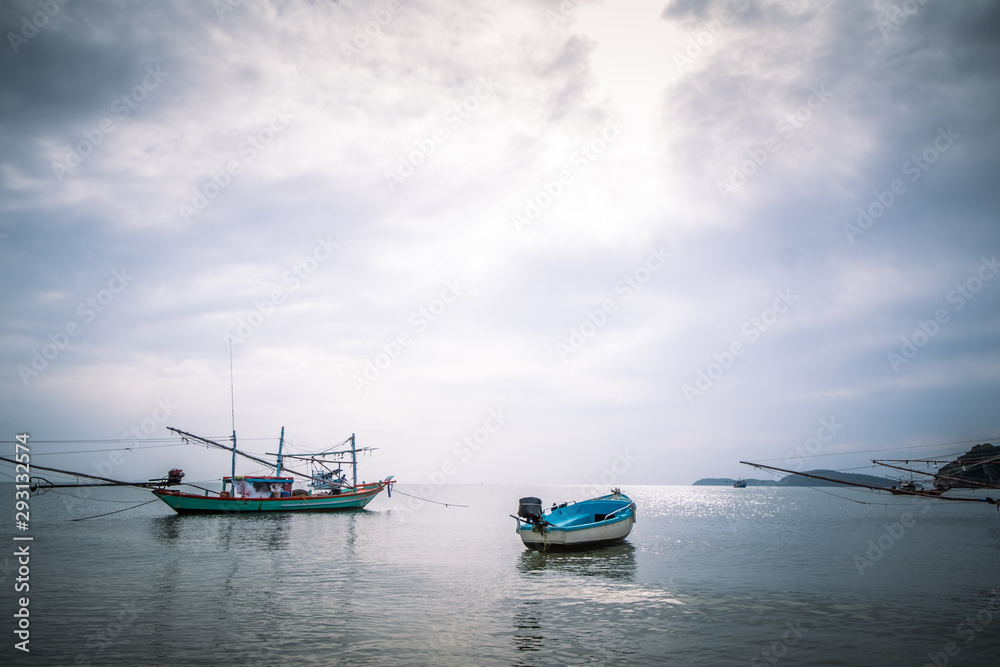 Fishing boat on Sairee Beach in the morning, Sairee beach, Chumphon, Thailand. Fishing boat on Sairee Beach in the morning, Sairee beach, Chumphon, Thailand.