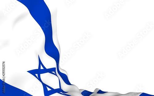 The flag of Israel. State symbol of the State of Israel. A blue Star of David between two horizontal blue stripes on a white field. 3d illustration