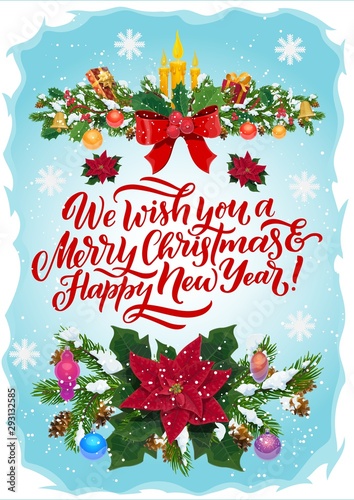 Christmas gifts, presents and balls. Xmas garland