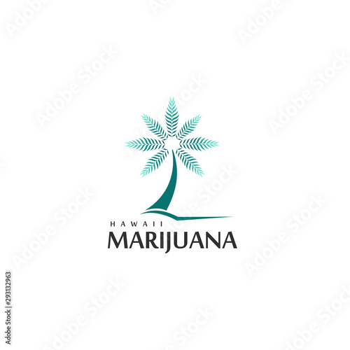 logo hawaii marijuana, for medical center cannabis with palm tree and leaf hemp vector