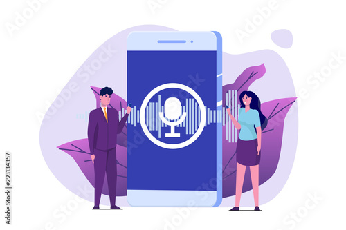 Voice messages, Voice recognition isometric concept with character. Can use for web banner, landing page template, infographics.