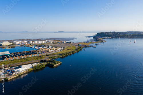 Aerial view of Cardiff Bay, the Capital of Wales, UK 2019 on a clear sky summer day