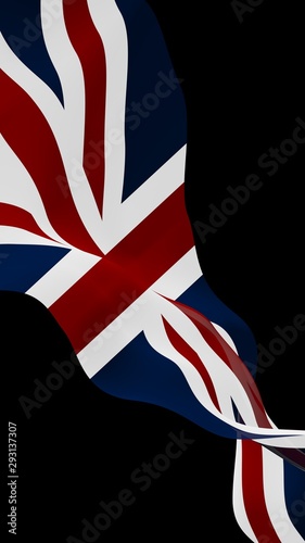 Waving flag of the Great Britain on dark background. British flag. United Kingdom of Great Britain and Northern Ireland. State symbol of the UK. 3D illustration