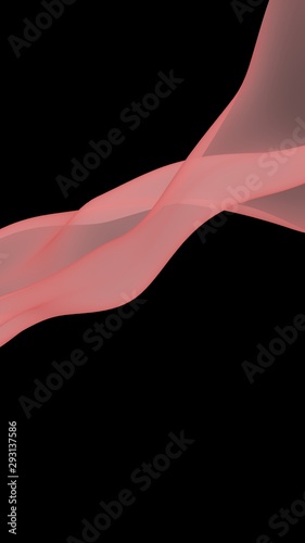 Abstract wave. Scarf. Bright ribbon on black background. Abstract smoke. Raster air background. Vertical image orientation. 3D illustration