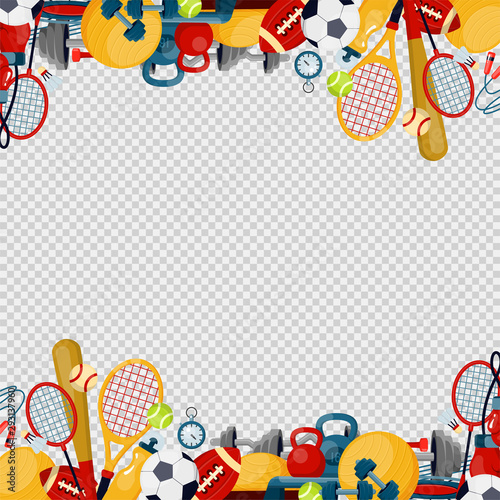 Sports equipment flat vector illustration Fitness themed frame