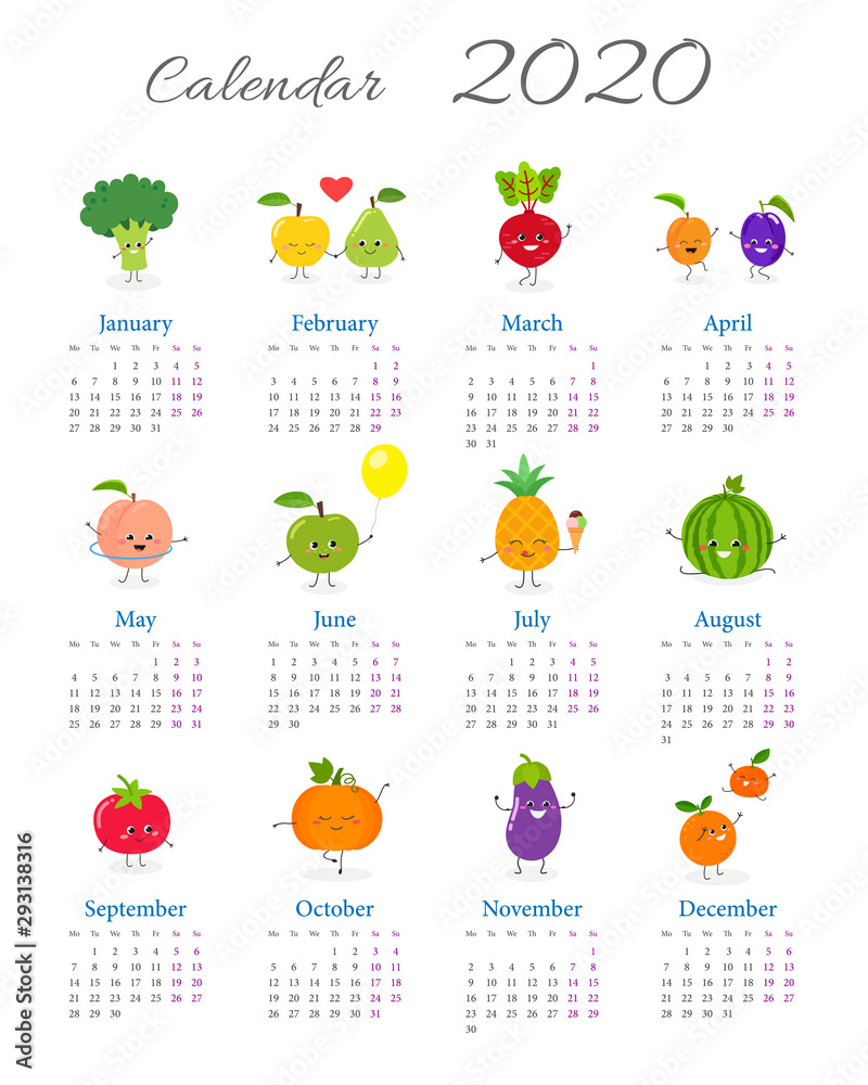 Fruit and vegetables calendar 2020 Fruit and vegetables calendar 2020