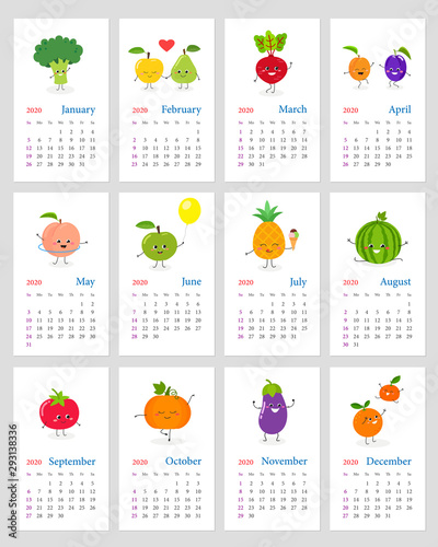 Fruit and vegetables calendar 2020