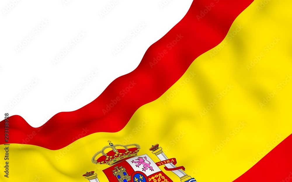 The flag of Spain. Official state symbol of the Kingdom of Spain. Concept: web, sports pages, language courses, travelling, design elements. 3d illustration The flag of Spain. Official state symbol of the Kingdom of Spain. Concept: web, sports pages, language courses, travelling, design elements. 3d illustration