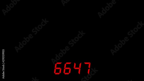 Digital counter 0-30000. Glow animation. Digital animation in red color over black background. photo