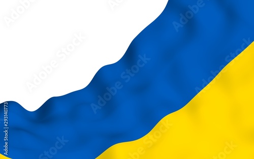 The flag of Ukraine on a white background. National flag and state ensign. Blue and yellow bicolour. 3D illustration waving flag