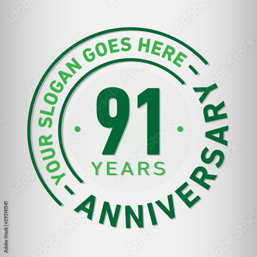91 years anniversary logo template. Ninety-one years celebrating logotype. Vector and illustration.
