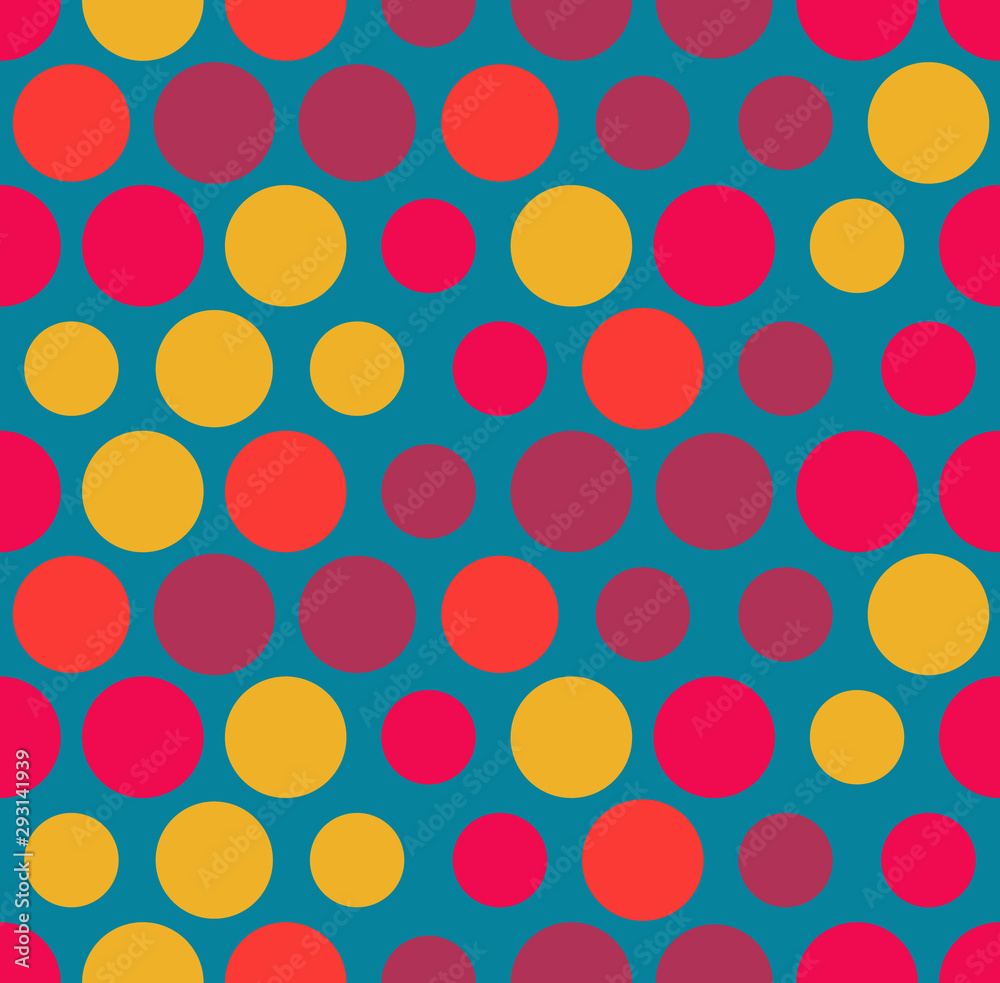 Vector abstract seamless pattern with circles of different colors. Textile background for package, cover, greeting cards.