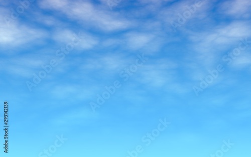 Blue sky background with white clouds. Cumulus white clouds in the clear blue sky in the morning. 3D illustration