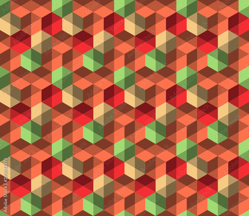 Vector abstract seamless pattern with hexagons of different colors. Textile background for package, cover, greeting cards.