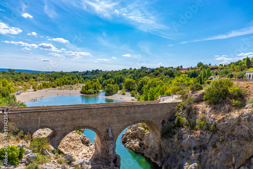 Pont du Diable (Devil's bridge), near St Guilhem du Desert, Herault, Languedoc Roussillon, old bridge on the herault river