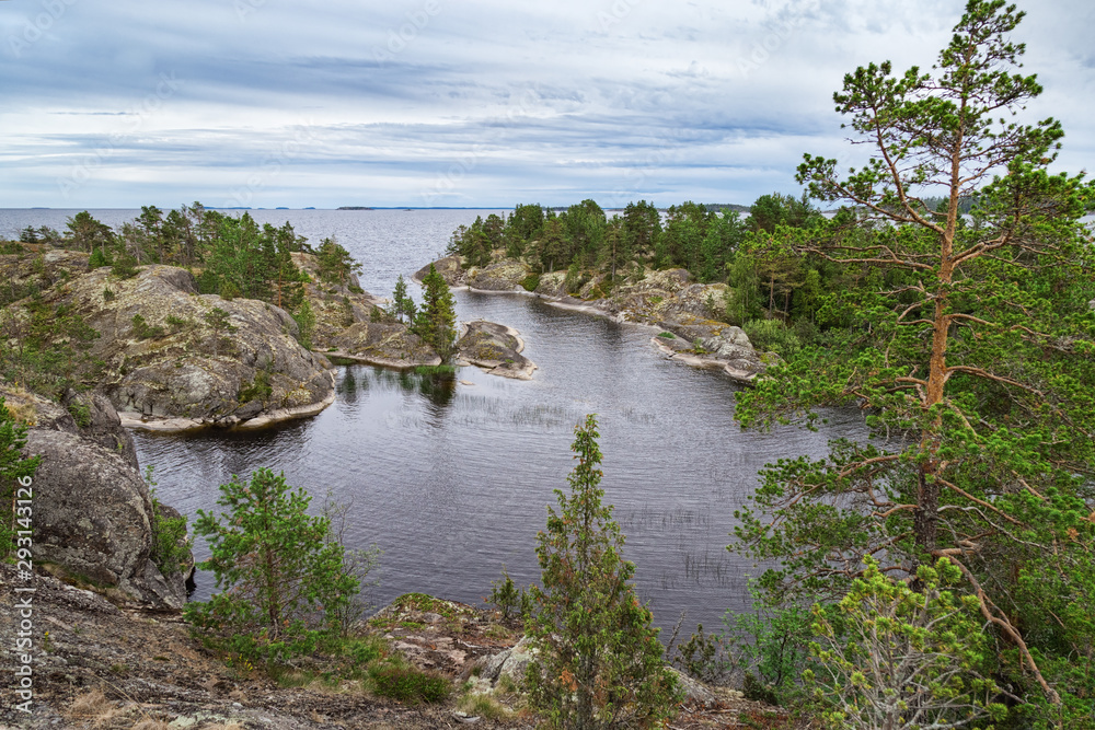 Ladoga lake. Ladoga skerries. Karelia. Russia. Rocky Islands Ladoga. Travel to Russia. Leningrad region.