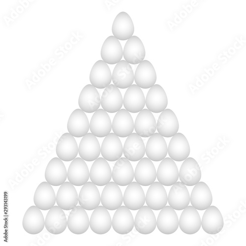 Eggs stacked in a pyramid tower icon isolated on white background. A bunch of eggs. Gradient random dynamic shapes. Vector Illustration