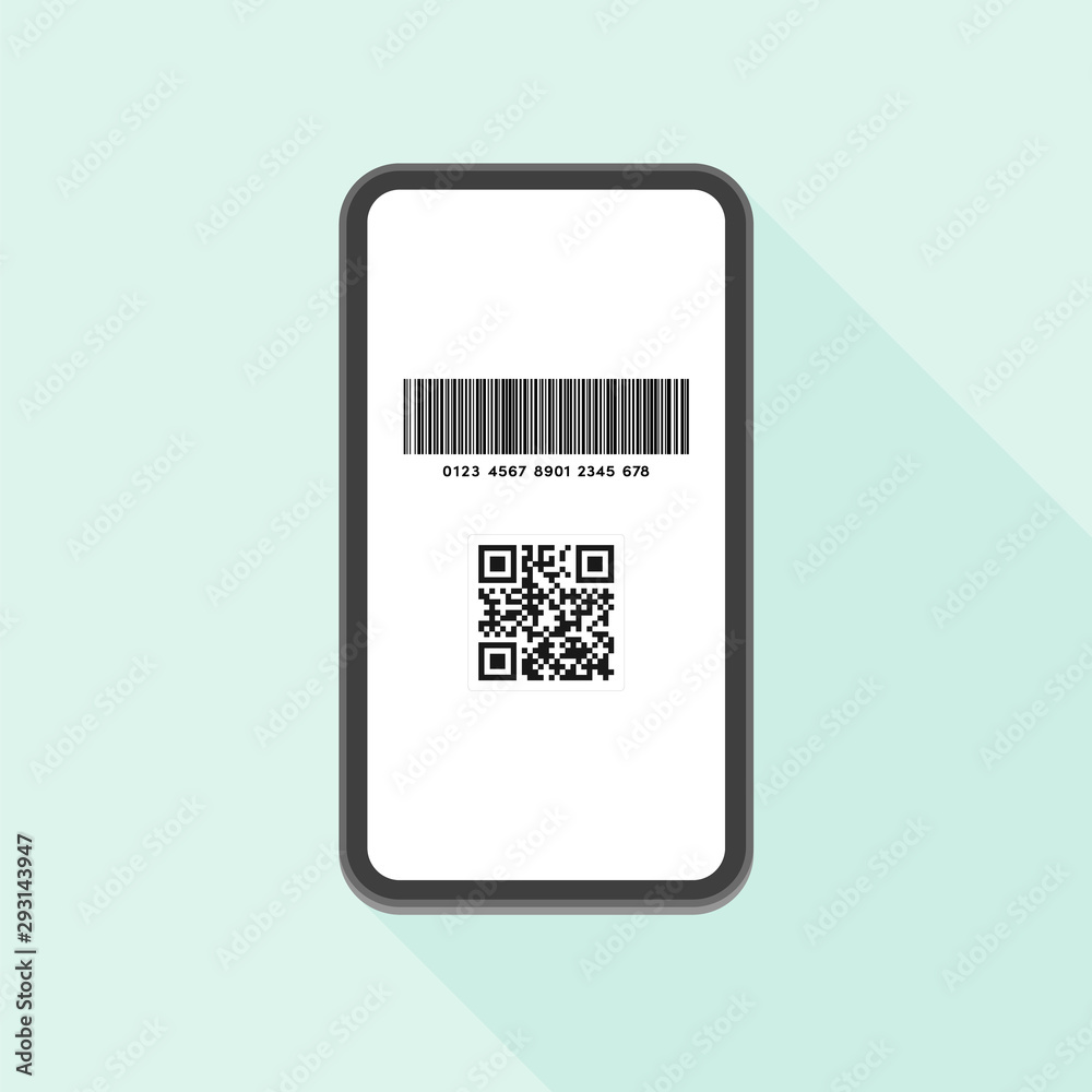 キャッシュレス決済 ポイント還元 買い物イメージ素材 スマホに表示されバーコード Code128 と Qr コード Jpqr 水色背景 Stock ベクター Adobe Stock