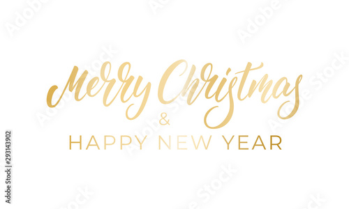 Merry Christmas and Happy New Year. Calligraphy lettering badge design for winter Xmas and New Year