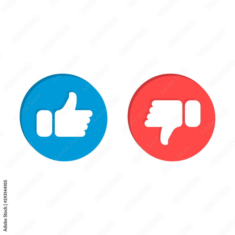 Like and Dislike vector flat Icons. Design Elements for smm, ad, marketing, ui, ux, app and more. Thumbs up and thumbs down circle emblems. Like and Dislike vector flat Icons. Design Elements for smm, ad, marketing, ui, ux, app and more. Thumbs up and thumbs down circle emblems.