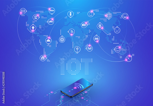 (IOT) Internet of things and network connection. Appliances icon interconnected with the world map concept design, Smart things vector