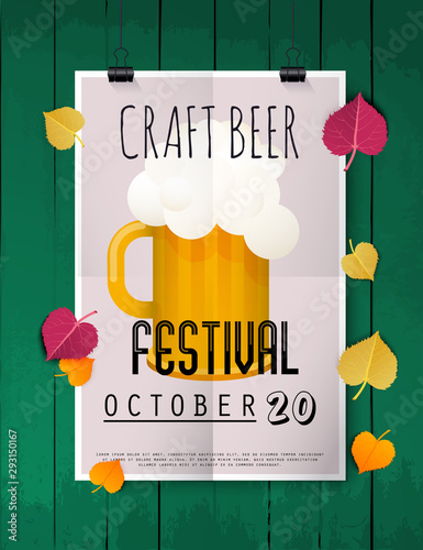 Craft beer festival. Two hands holding beer glass. Beer festival poster or flyer template. Flat vector illustration.