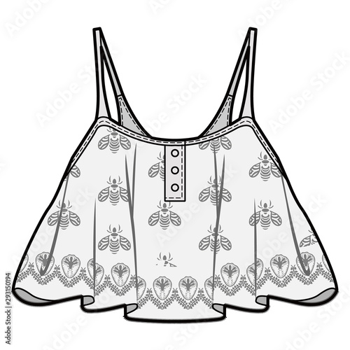Woven top fashion flat sketch template