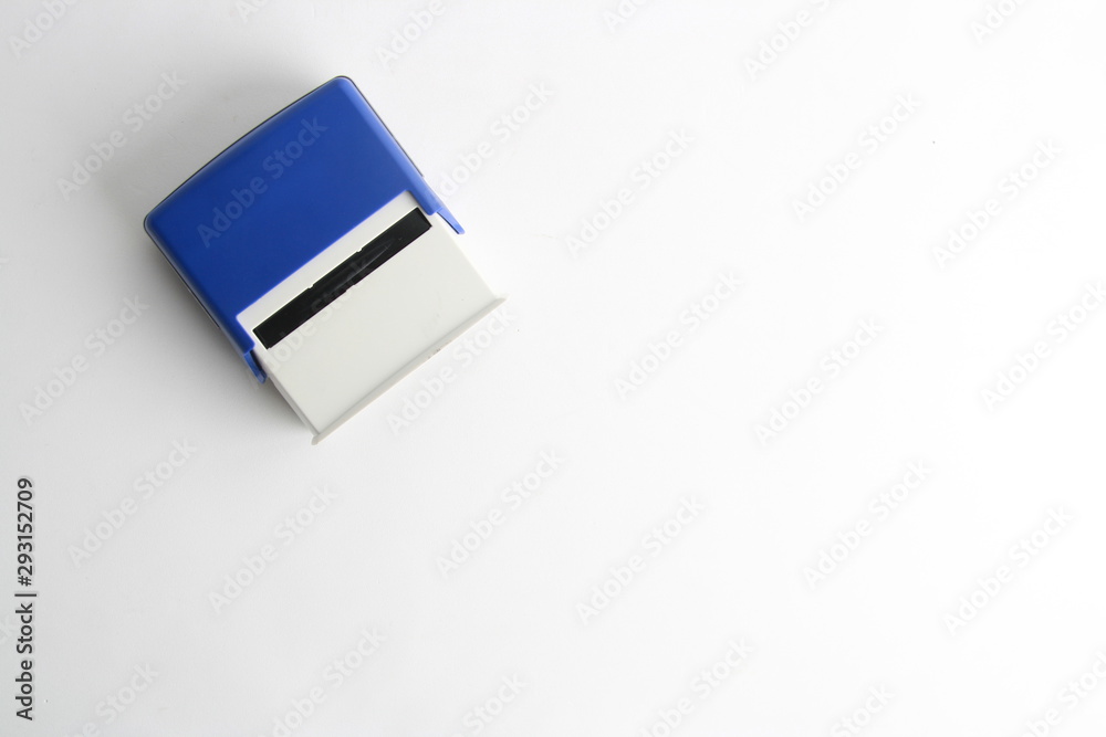 Automatic ink stamp manufactured in blue plastic