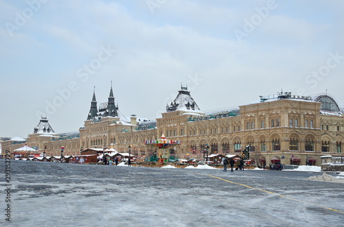 Moscow, Russia - February 8, 2018: Winter view of the Red square and the building of the trading house 