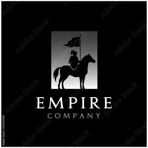 Horseback Knight Silhouette, Horse Warrior Paladin Medieval logo design 