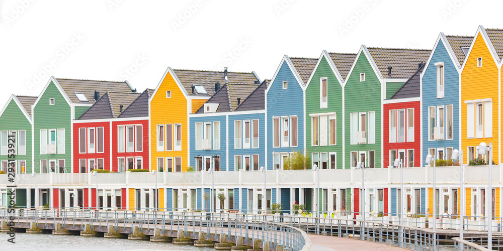 Colorful wooden newly built houses in Houten The Netherlands isolated