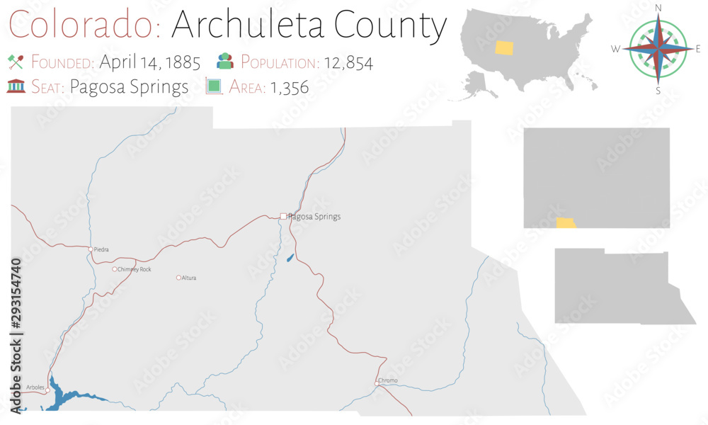Large and detailed map of Archuleta county in Colorado, USA