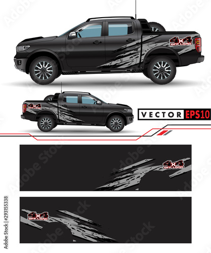4 wheel drive truck and car graphic vector. abstract lines with black background design for vehicle vinyl wrap_V7