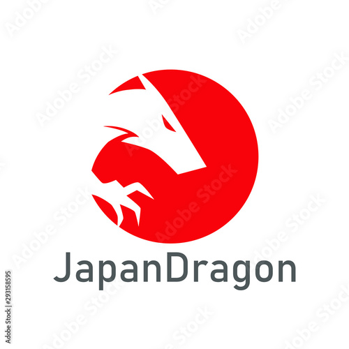 japan dragon logo icon with red circle of japan flag