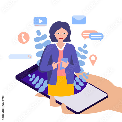 Assistant app for smartphone.Online virtual help assistant. Vector flat concepts illustration.