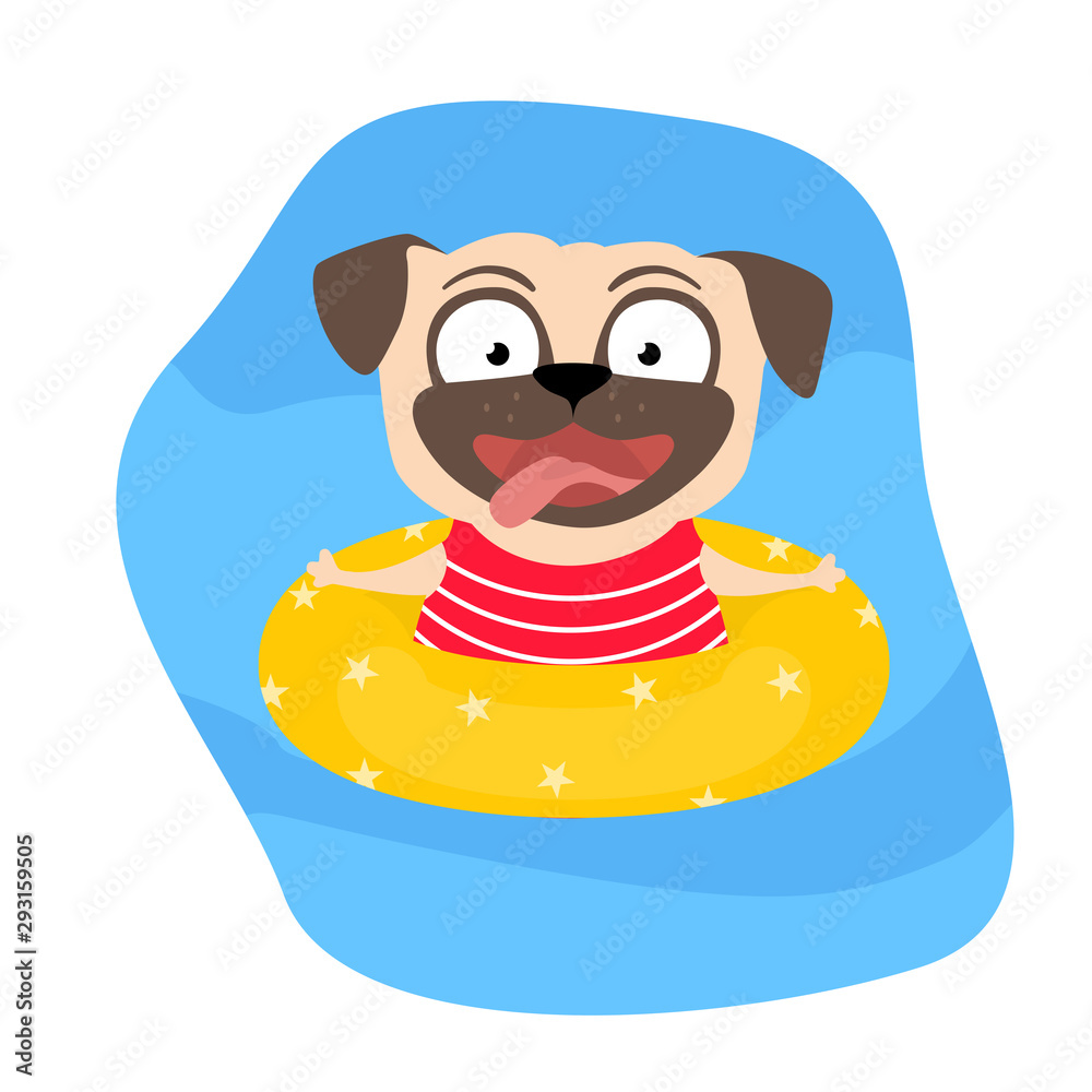 Funny pug dog swimming in swim pool. Vector cartoon illustration for print.  vector de Stock | Adobe Stock