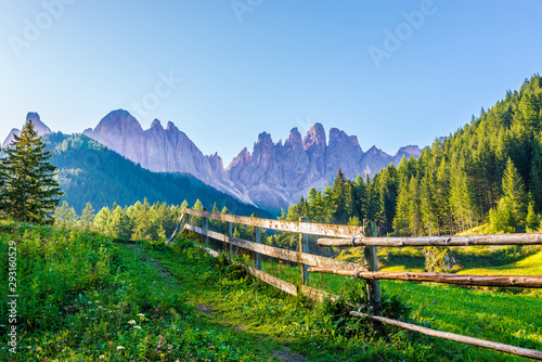 View at the Church of Saint Johann (San Giovanni)in Ranui near Santa Maddalena village in Dolomites - Italy