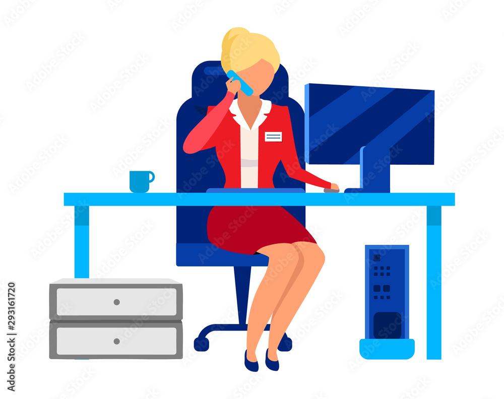 Professional secretary flat vector illustration. Successful female entrepreneur, businesswoman isolated cartoon character on white background. Company employee, office worker, executive manager