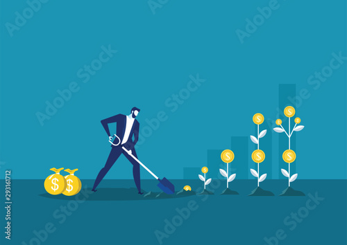 businessman  plant a money tree or picking dollars from money tree. Business growth, Vector illustration