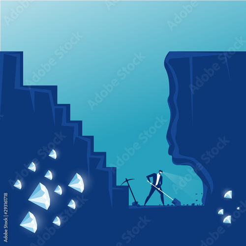 businessman dig the earth in search of hidden diamond. Vector illustration