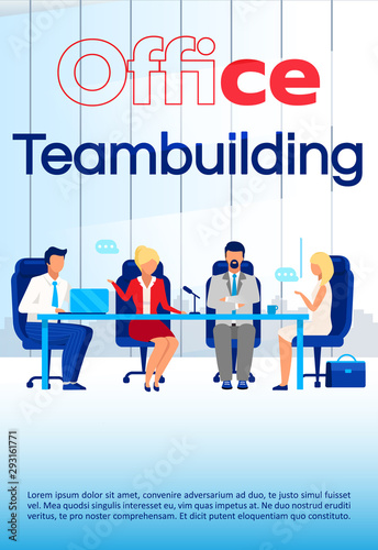 Office team building brochure template. Coworking courses flyer, booklet, leaflet concept with flat illustrations. Vector page cartoon layout for magazine. Business seminar advertising with text space