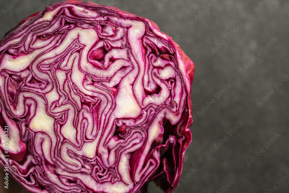 Obraz premium red cabbage, raw vegetables healthy salad (coleslaw, delicious snack or blue cabbage) menu concept. food background. copy space. Top view