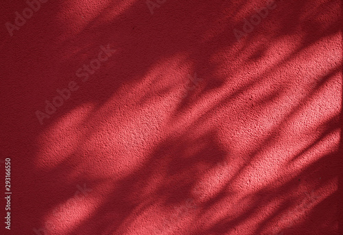 Tree shadows on red colored wall; abstract background.