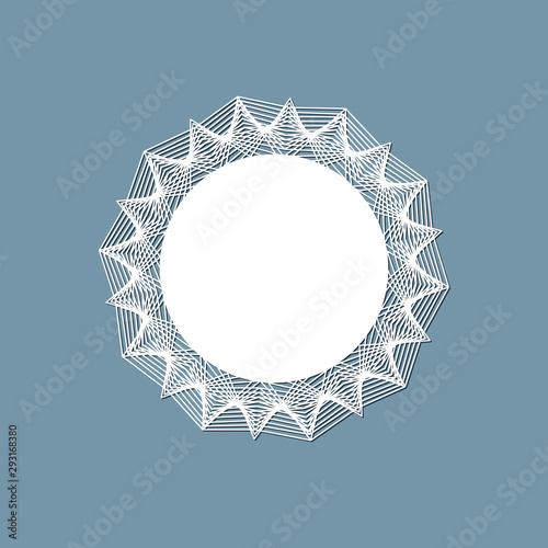 Lasercut lace doily design Round pattern ornament Template mockup of a round white lace doily napkin lasercut frame Design element for lasercut elegant vintage invitation banner Vector lacе doily