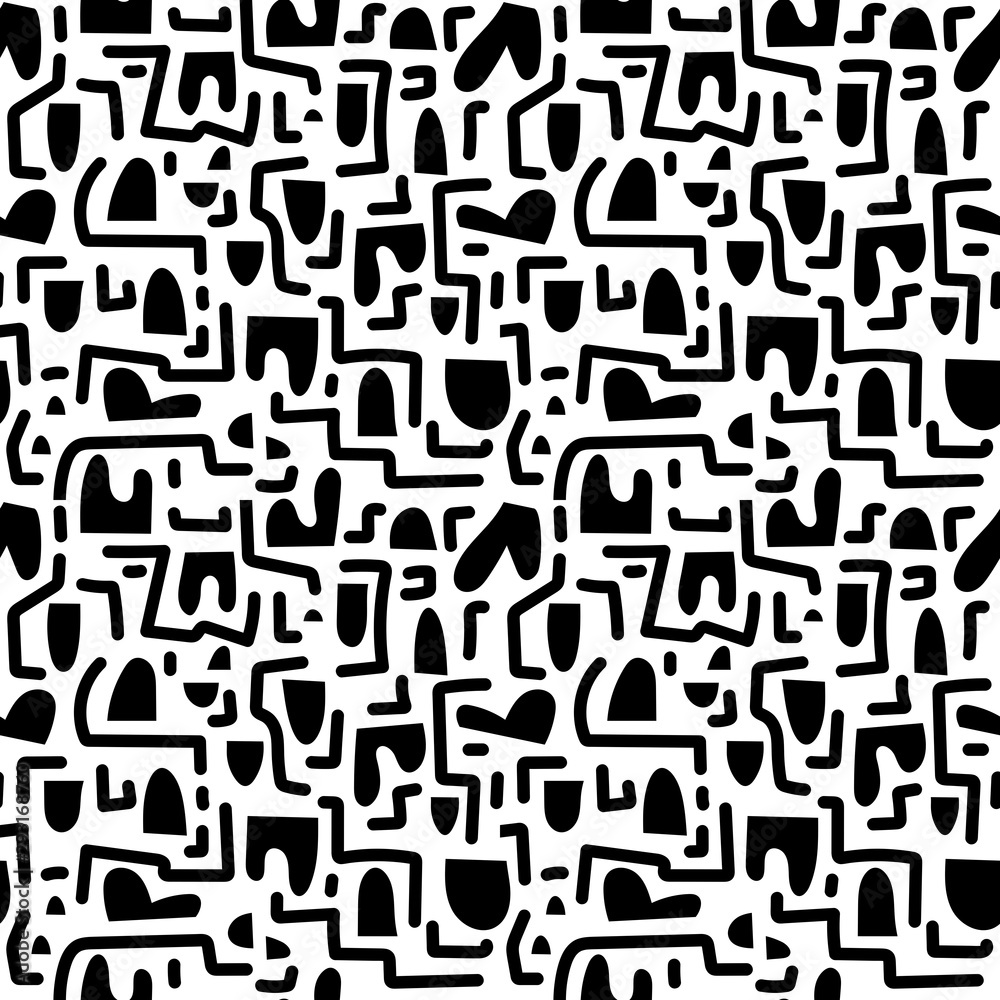 Vector doodle lines seamless pattern. Isolated, colorless. For fabric, wallpaper, bag template, print