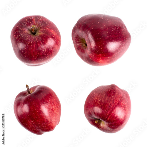 Four red ripe apples, perfect isolate on a white background, harvesting design.