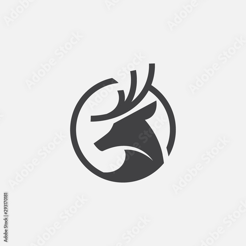 unique deer circular logo design icon, deer head circular icon, geometric deer logo concept, rain deer illustration
