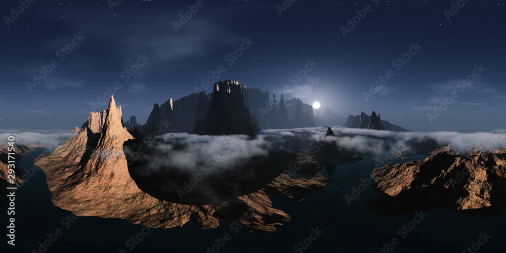 Alien landscape. Canyon. HDRI, environment map , Round panorama, spherical panorama, equidistant projection, panorama 360 - obrazy, fototapety, plakaty 