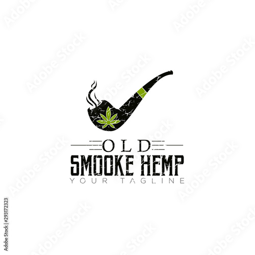 vintage, retro rustic logo old smooke hemp, classic pipe and cannabis style vector photo