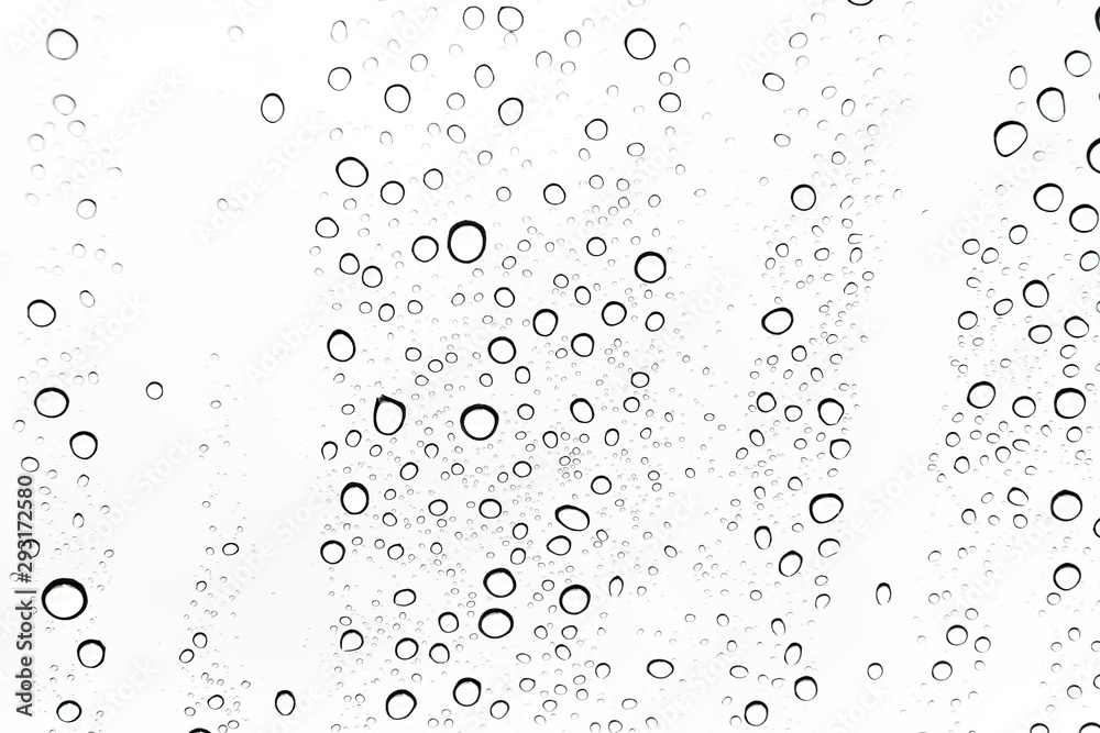 Rain drops on window glasses surface Natural Pattern of raindrops. Natural pattern of raindrops on white background for your design.